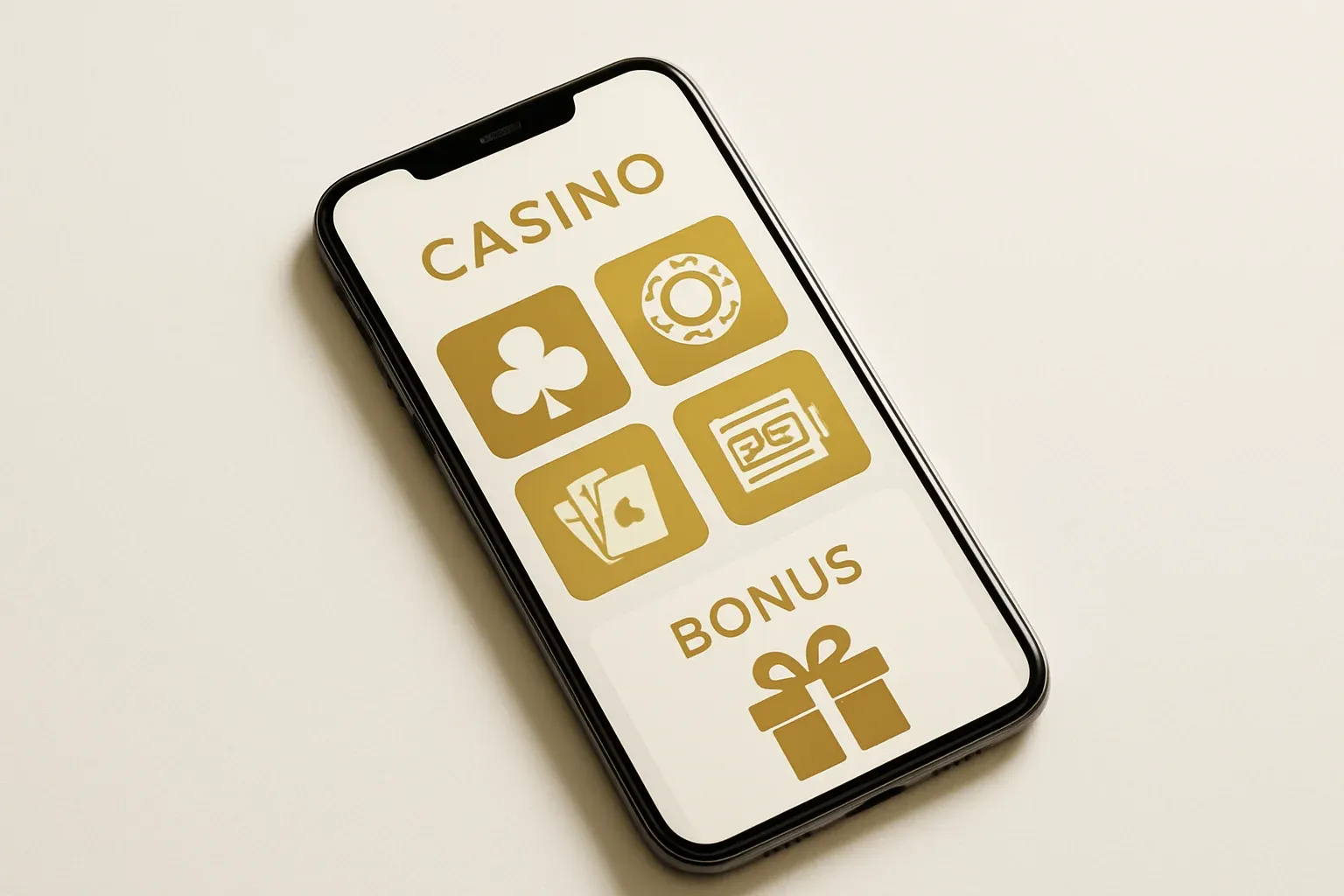 Modern smartphone displaying sleek casino app interface with games and bonuses