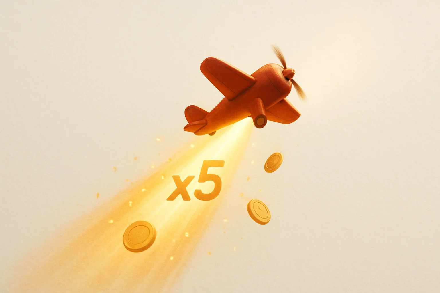 Red airplane climbing with glowing multiplier trail, coins, and sparks